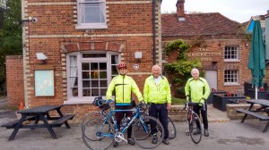 The hi-viz brigade outside The Cricketers in Rickling