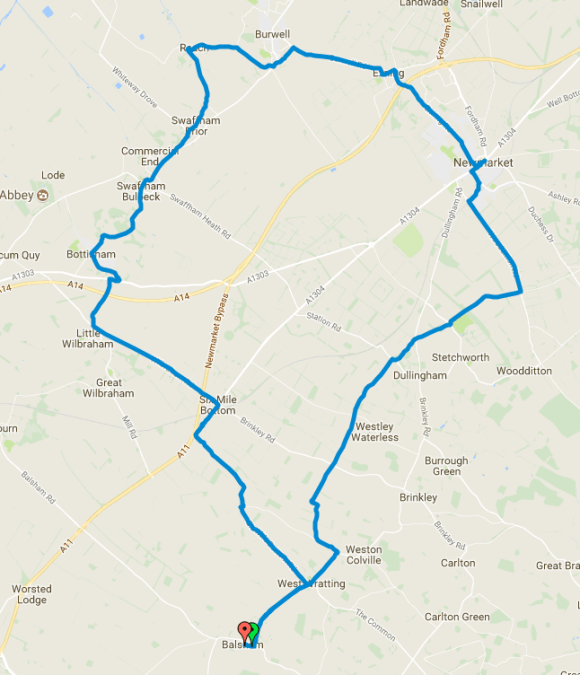 32 miles clockwise from Balsham