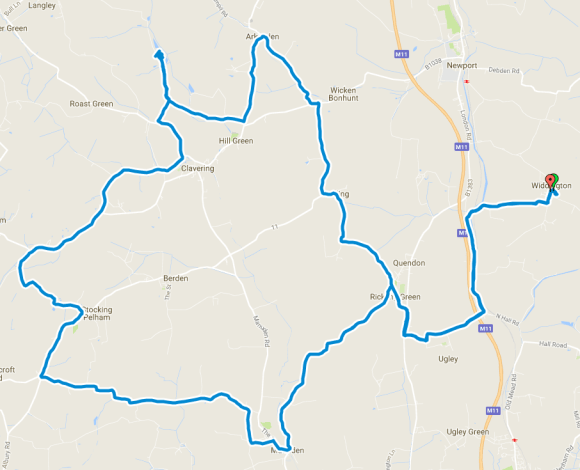 Bike ride 21 December 27 miles clockwise from Widdington